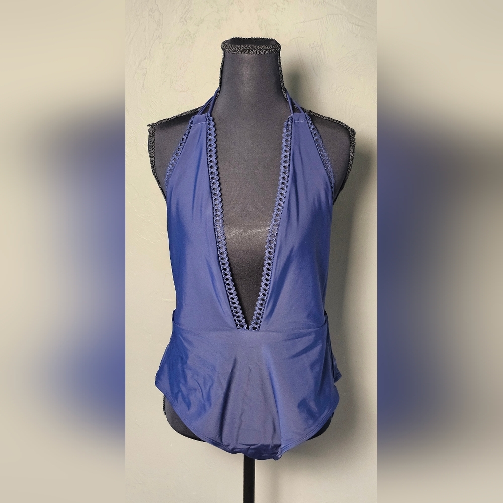 [AERIE] NWOT Navy Blue Lace Trim One Piece Swimsuit《XL》☆NEVER WORN☆